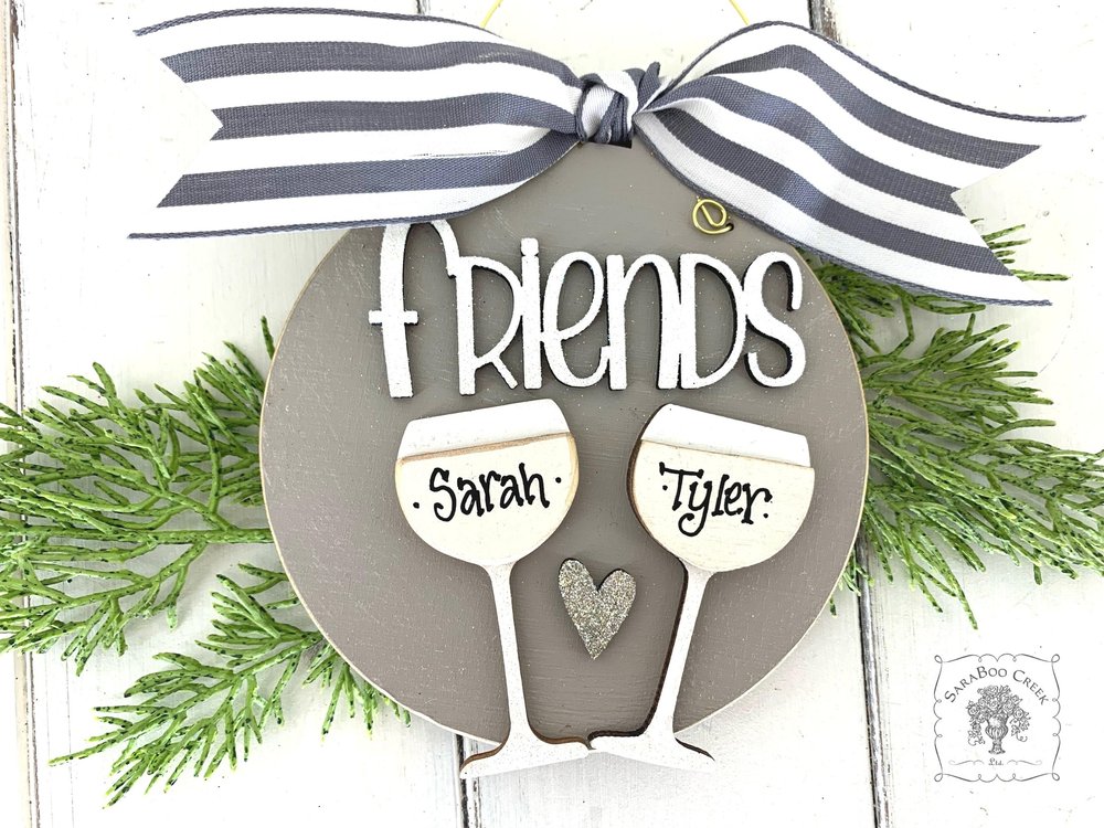 Wine Ornament Personalized for 2 or 3 Friends, Girlfriends, Sisters, Family or Cheers! Custom Red or White Wine Gift