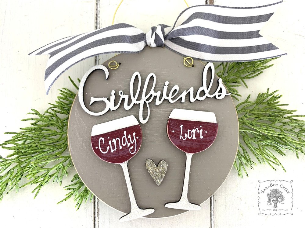 Wine Ornament Personalized for 2 or 3 Friends, Girlfriends, Sisters, Family or Cheers! Custom Red or White Wine Gift