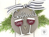 Wine Ornament Personalized for 2 or 3 Friends, Girlfriends, Sisters, Family or Cheers! Custom Red or White Wine Gift