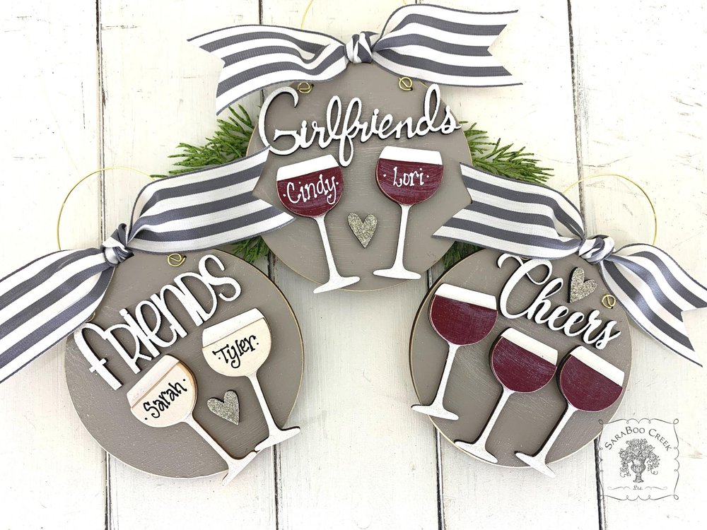 Wine Ornament Personalized for 2 or 3 Friends, Girlfriends, Sisters, Family or Cheers! Custom Red or White Wine Gift