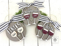 Wine Ornament Personalized for 2 or 3 Friends, Girlfriends, Sisters, Family or Cheers! Custom Red or White Wine Gift