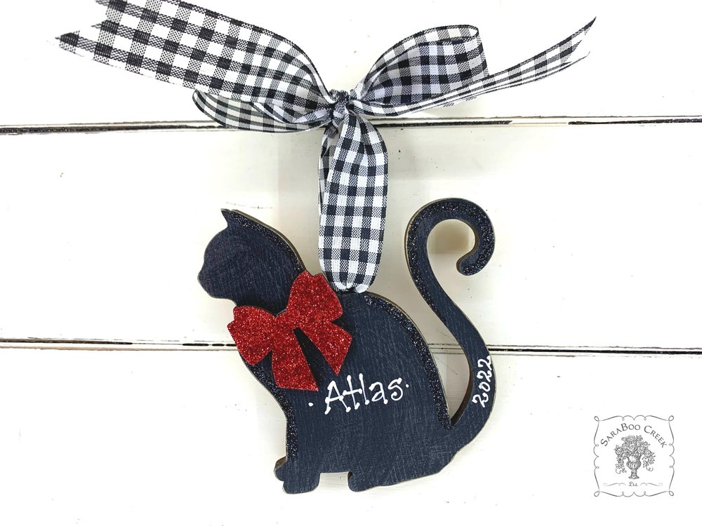 Cat Ornament - Personalized Black Silhouette Kitty Cat Ornament