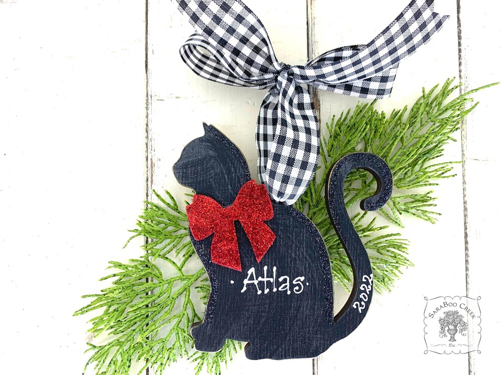 Cat Ornament - Personalized Black Silhouette Kitty Cat Ornament