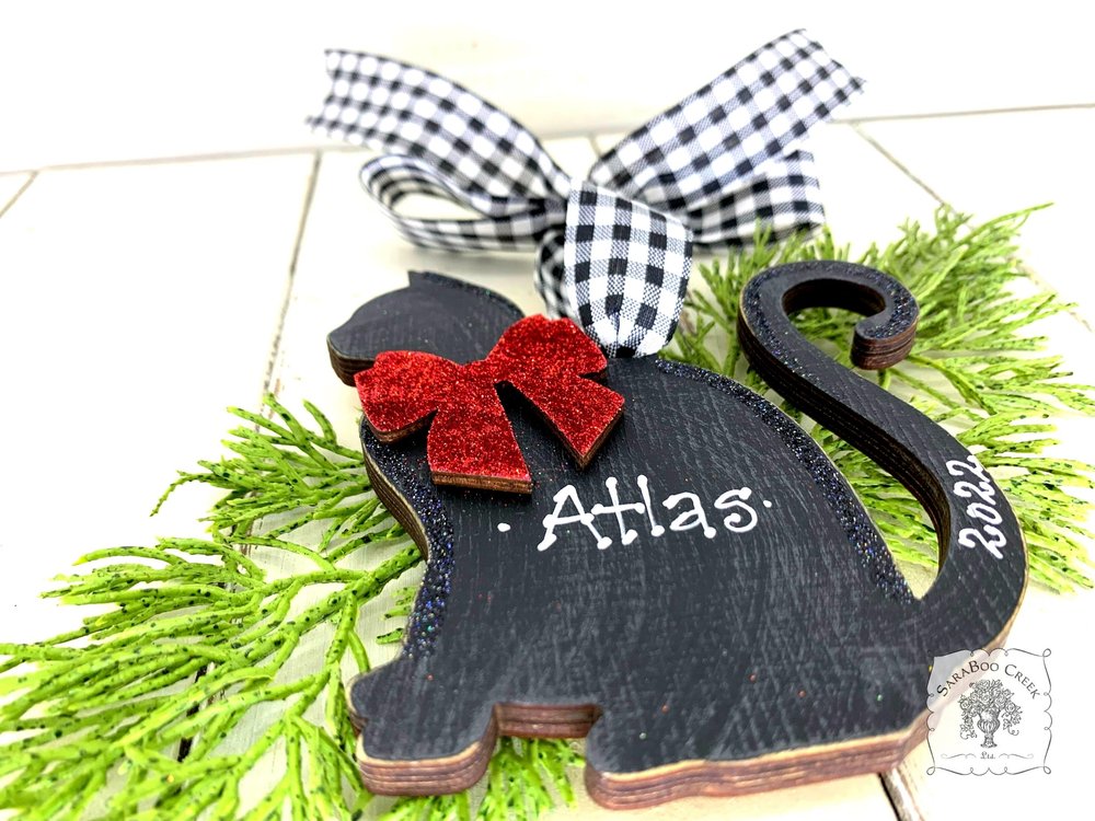 Cat Ornament - Personalized Black Silhouette Kitty Cat Ornament