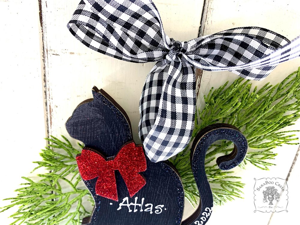 Cat Ornament - Personalized Black Silhouette Kitty Cat Ornament