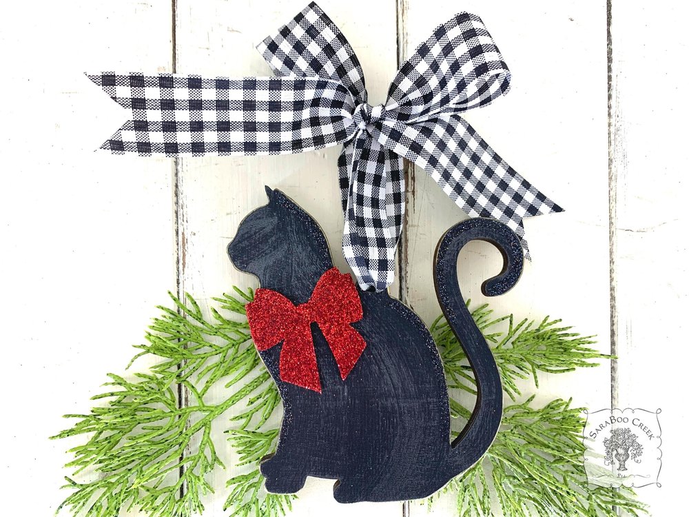 Cat Ornament - Personalized Black Silhouette Kitty Cat Ornament