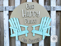 "Our Happy Place" Adirondack Beach Chair Sign with Custom Name