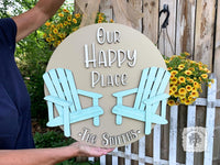 "Our Happy Place" Adirondack Beach Chair Sign with Custom Name