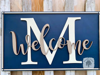 24" Rectangle Sign Customized with Initial, Overlapping "Welcome," & Border
