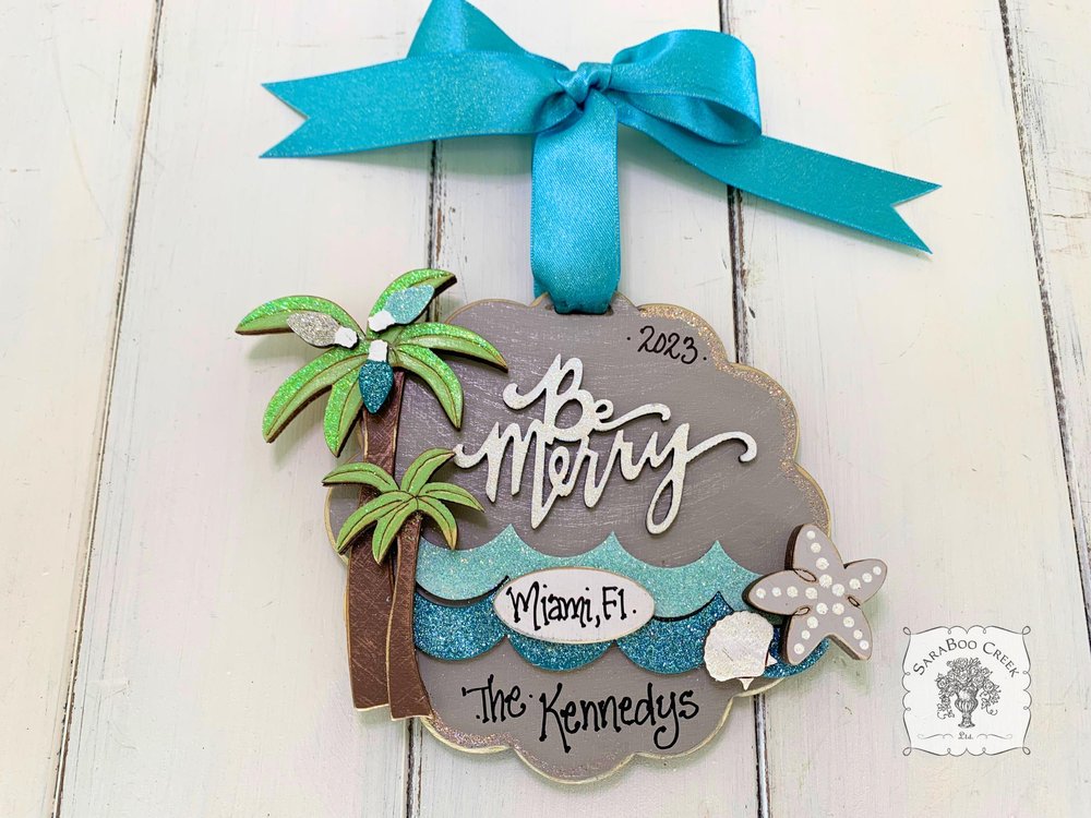 Beach Ornament - Tropical Christmas Ornament Personalized for Vacation Memories, Beach House or Beach Wedding