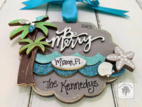 Beach Ornament - Tropical Christmas Ornament Personalized for Vacation Memories, Beach House or Beach Wedding