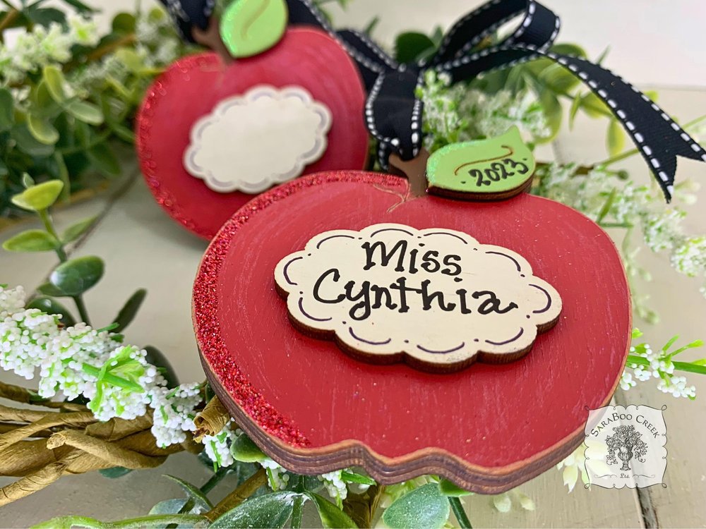 Apple Ornament - Personalized Teacher Gift Handmade Wood