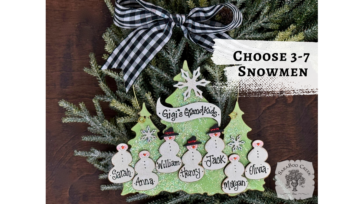 Traditional Snowman Tree Ornament (3-7 Snowmen) - Personalized Family or Grandchildren Gift