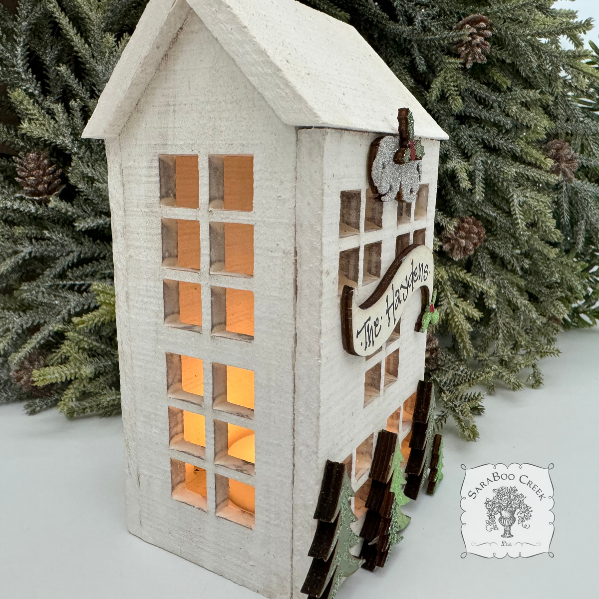 6.5" Lit Christmas House - Personalized Lighted Village House for Tabletop or Mantel
