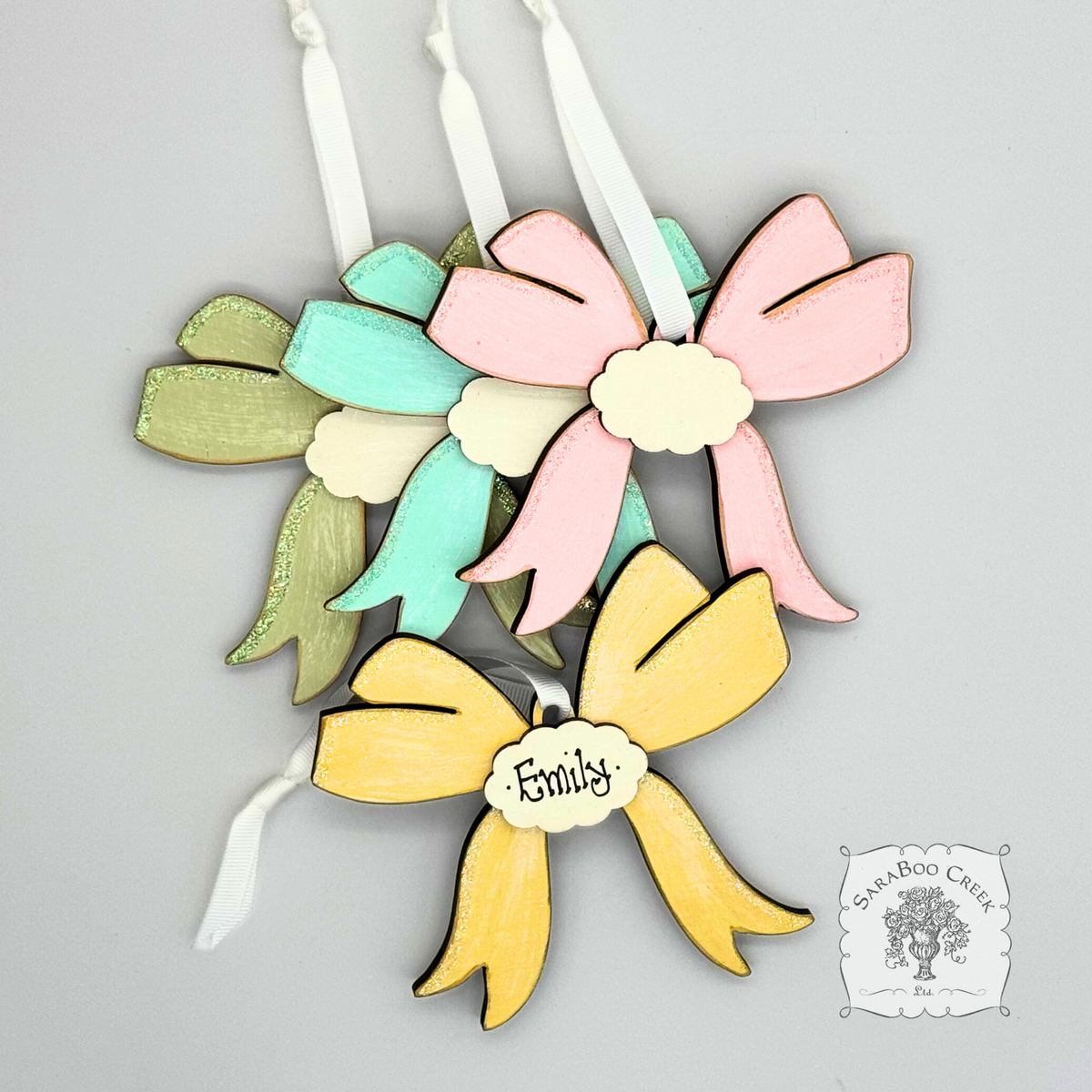 Pastel Wood Bow Ornament