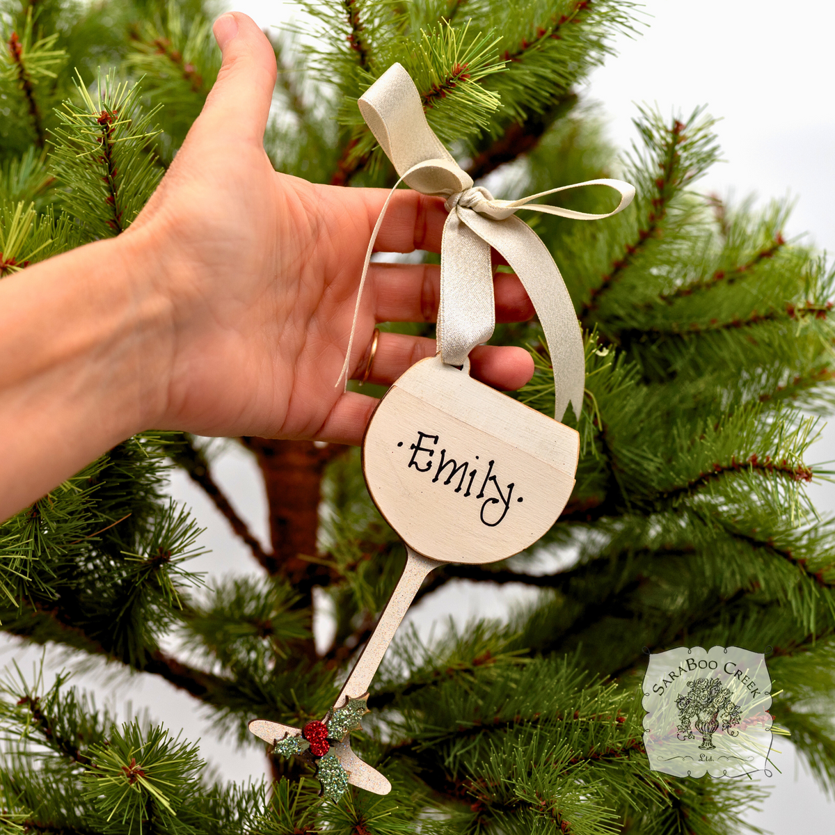 Wine Glass Ornament - Personalized Wine Gift in Red, Blush Rose or White