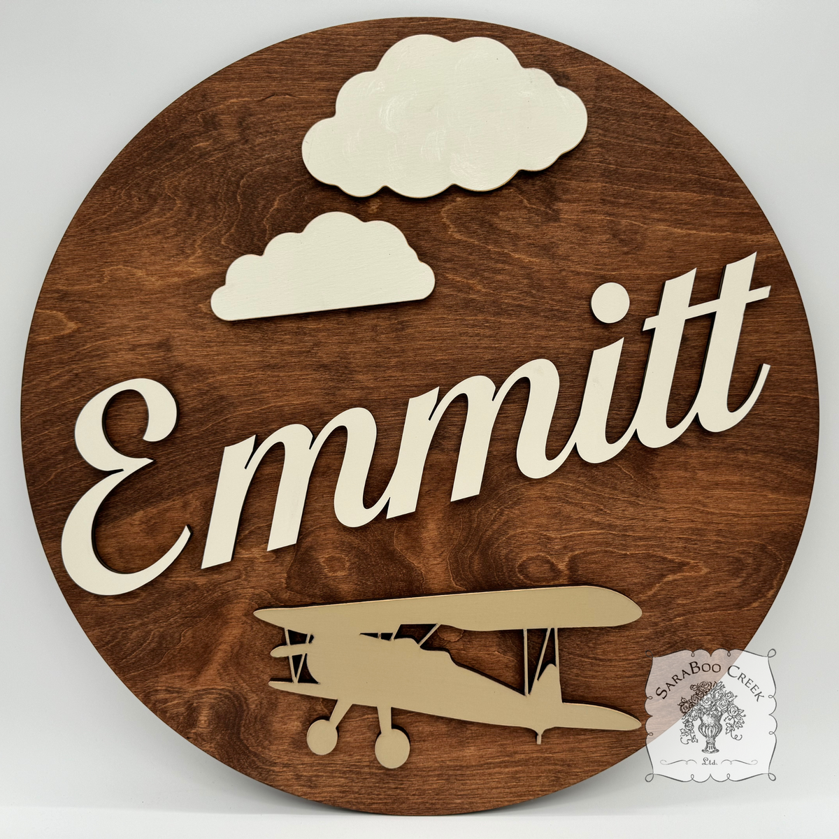 Round Custom Airplane Name Sign - Personalized with First & Middle Names