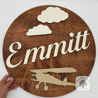 Round Custom Airplane Name Sign - Personalized with First & Middle Names