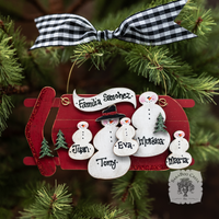 Sled Snowman Family Ornament w/ 2-6 Personalized Snowmen - Family, Grandparent or Couple Gift