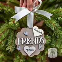 "Friends" Ornament w/ 2-5 Personalized Hearts - Great Friend Gift