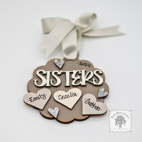 "Sisters" Ornament w/ 2-5 Personalized Hearts - Great Sister Gift
