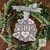 "Sisters" Ornament w/ 2-5 Personalized Hearts - Great Sister Gift