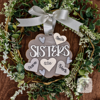 "Sisters" Ornament w/ 2-5 Personalized Hearts - Great Sister Gift