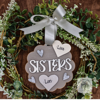 "Sisters" Ornament w/ 2-5 Personalized Hearts - Great Sister Gift