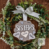 "Sisters" Ornament w/ 2-5 Personalized Hearts - Great Sister Gift