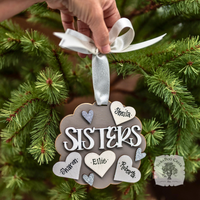 "Sisters" Ornament w/ 2-5 Personalized Hearts - Great Sister Gift