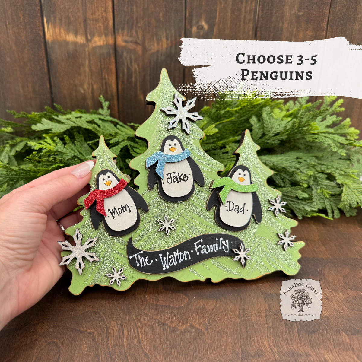 Penguin Family Tabletop Tree: Up to 5 Personalized Penguins