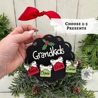 Grandkids Gifts Ornament with 2, 3, 4 or 5 Personalized Wood Present for Grandchildren
