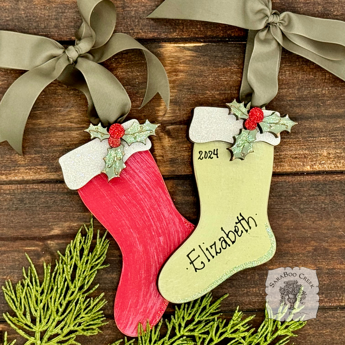 Stocking with Holly Ornament