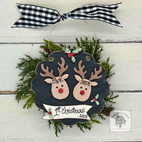 2 Reindeer Scallop Ornament with Banner