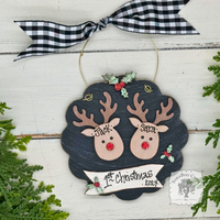 2 Reindeer Scallop Ornament with Banner