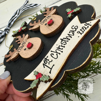 2 Reindeer Scallop Ornament with Banner