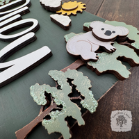 Kids Room Name Sign Featuring Koala & Sea Turtle - Handmade Wood Australian Wildlife Hanging Plaque