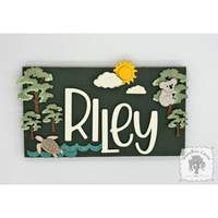Kids Room Name Sign Featuring Koala & Sea Turtle - Handmade Wood Australian Wildlife Hanging Plaque