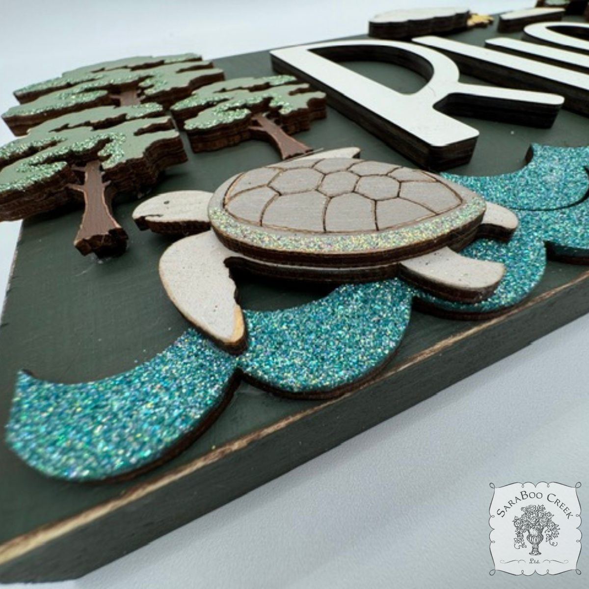 Kids Room Name Sign Featuring Koala & Sea Turtle - Handmade Wood Australian Wildlife Hanging Plaque