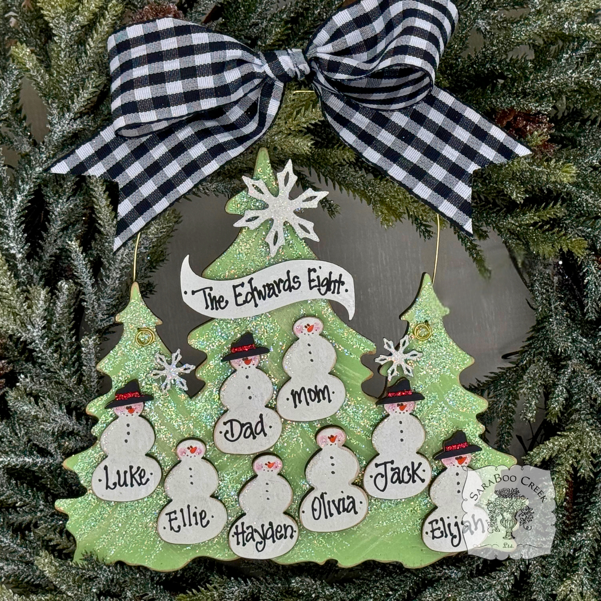 Traditional Snowman Family Tree Ornament (8-14 snowmen) - Personalized Grandparent or Large Family Gift