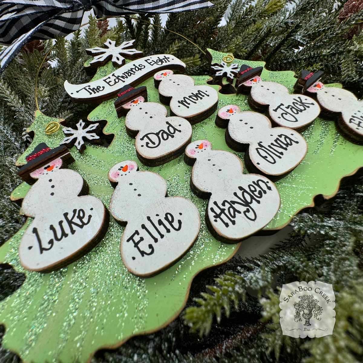 Traditional Snowman Family Tree Ornament (8-14 snowmen) - Personalized Grandparent or Large Family Gift