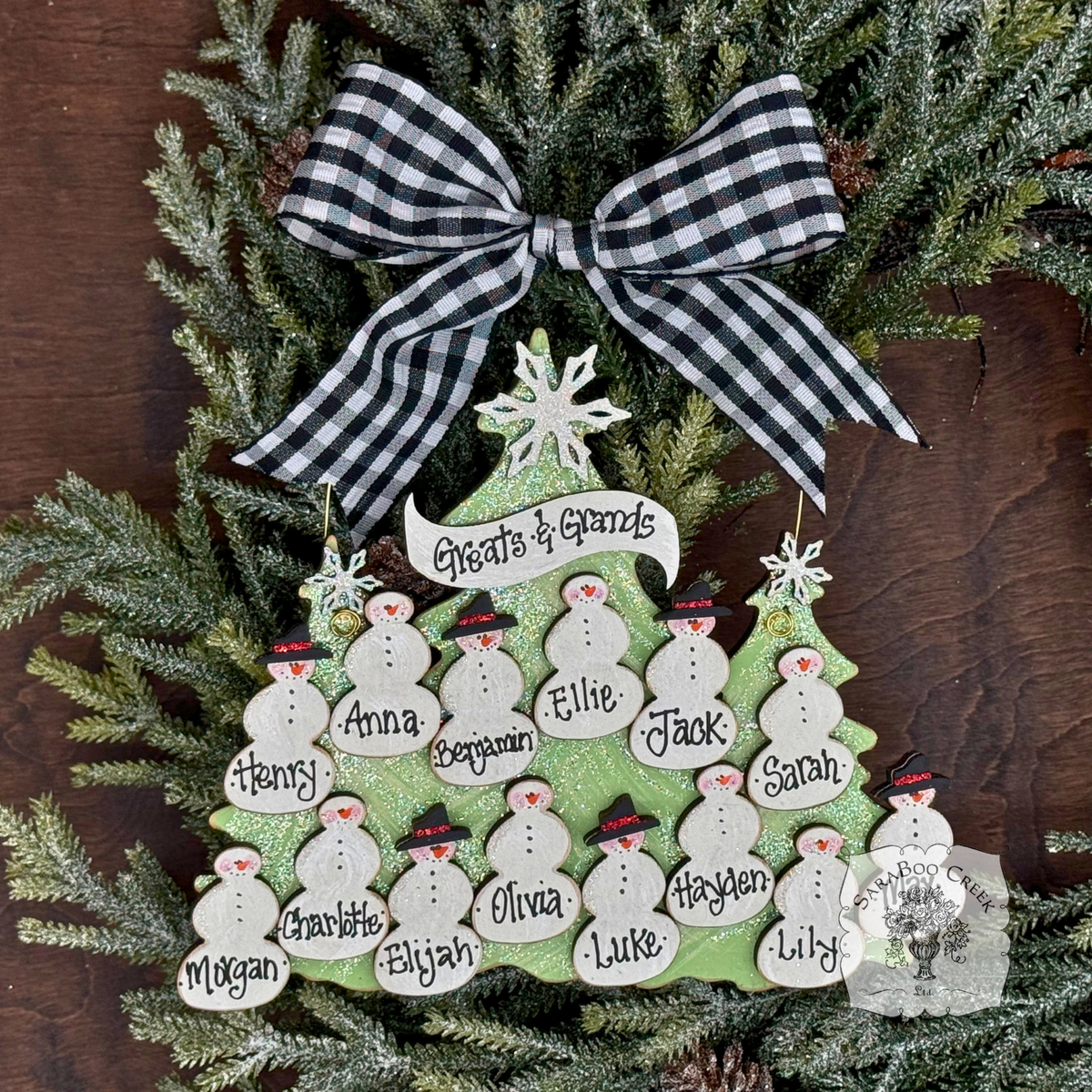 Traditional Snowman Family Tree Ornament (8-14 snowmen) - Personalized Grandparent or Large Family Gift