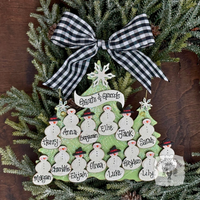 Traditional Snowman Family Tree Ornament (8-14 snowmen) - Personalized Grandparent or Large Family Gift