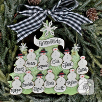Traditional Snowman Family Tree Ornament (8-14 snowmen) - Personalized Grandparent or Large Family Gift