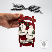 Sled Snowman Family Ornament w/ 2-6 Personalized Snowmen - Family, Grandparent or Couple Gift