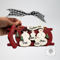 Sled Snowman Family Ornament w/ 2-6 Personalized Snowmen - Family, Grandparent or Couple Gift