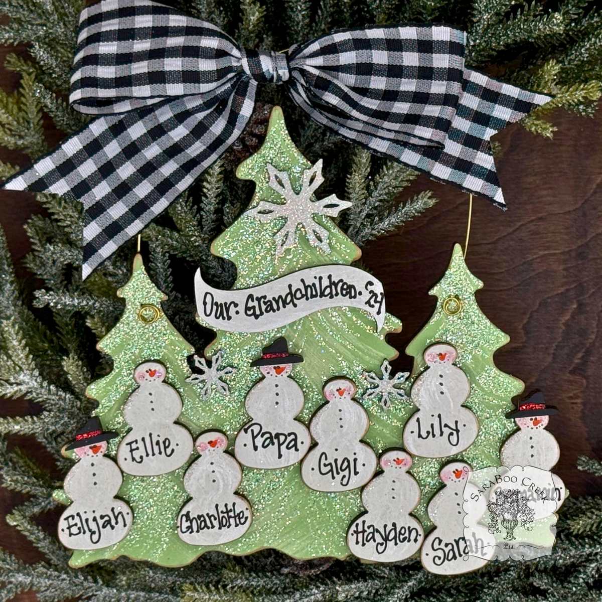 Traditional Snowman Family Tree Ornament (8-14 snowmen) - Personalized Grandparent or Large Family Gift