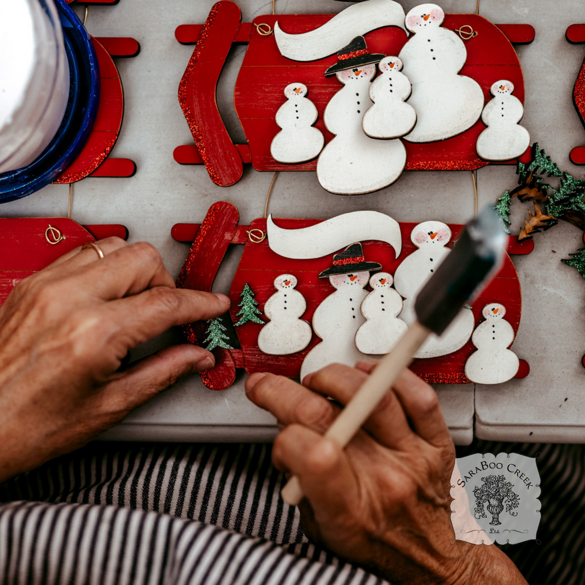 Sled Snowman Family Ornament w/ 2-6 Personalized Snowmen - Family, Grandparent or Couple Gift