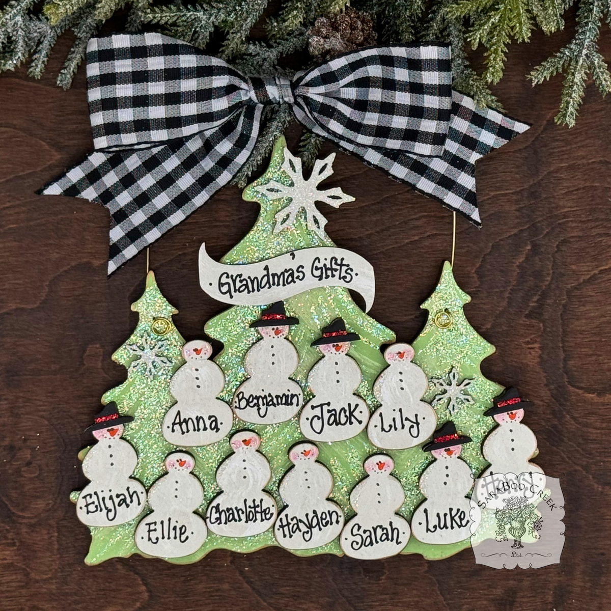 Traditional Snowman Family Tree Ornament (8-14 snowmen) - Personalized Grandparent or Large Family Gift