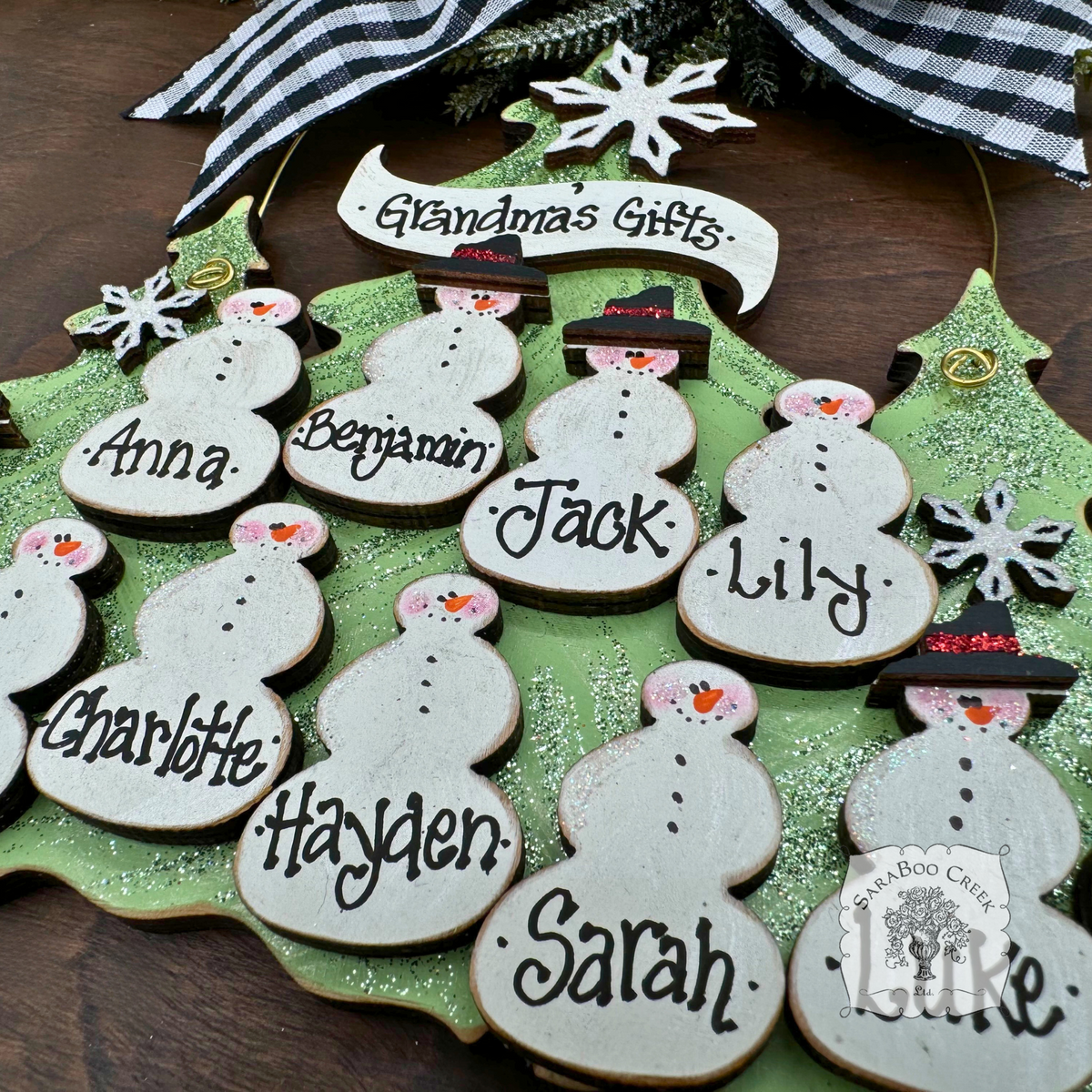 Traditional Snowman Family Tree Ornament (8-14 snowmen) - Personalized Grandparent or Large Family Gift